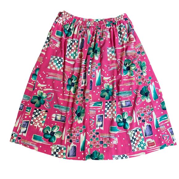 Alfred Dunner Pink Teal Floral Abstract Pattern Pleated Midi Skirt Size 14 - Picture 2 of 5